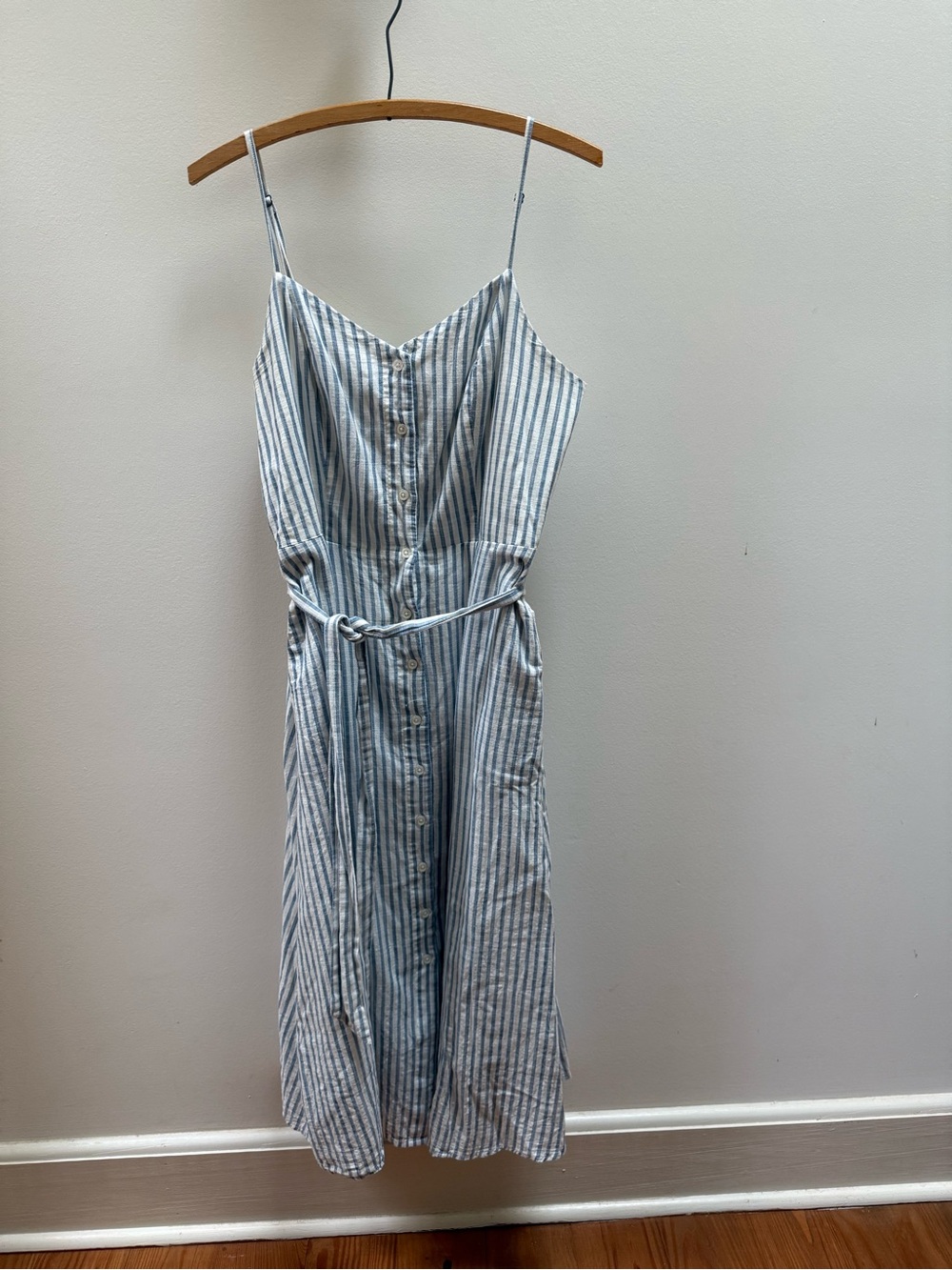 Who What Wear Blue & White Striped Midi Button-Front Dress